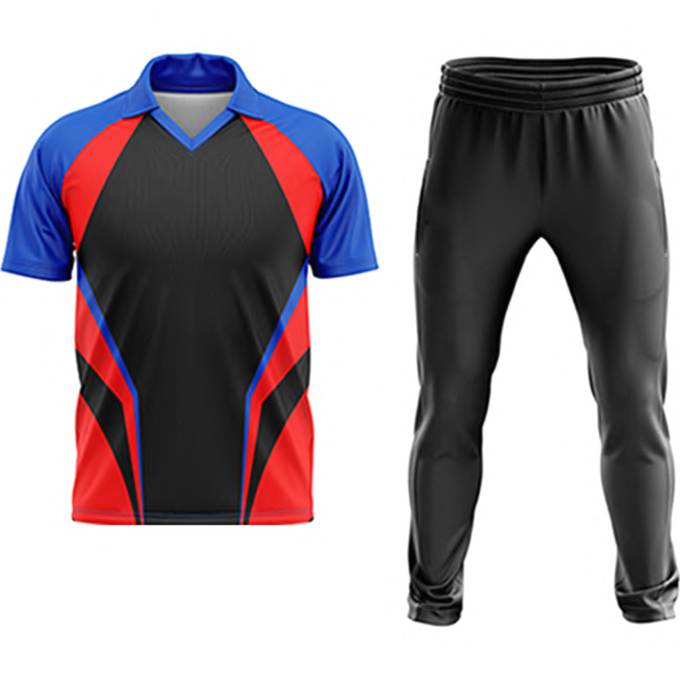 CRICKET UNIFORM BLACK RED & BLUE